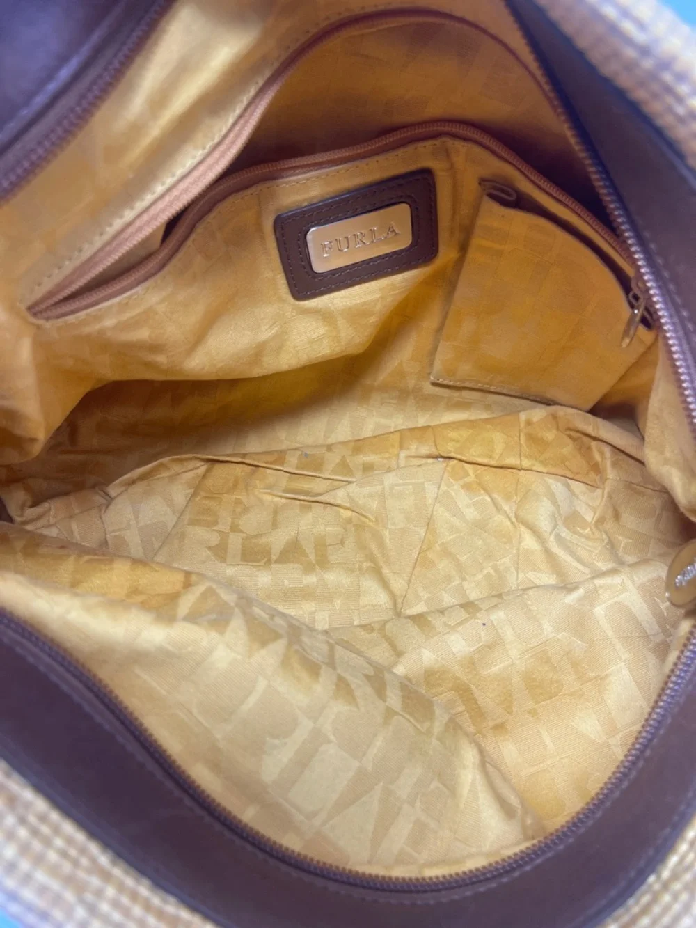 Furla Mustard yellow textured leather hobo bag